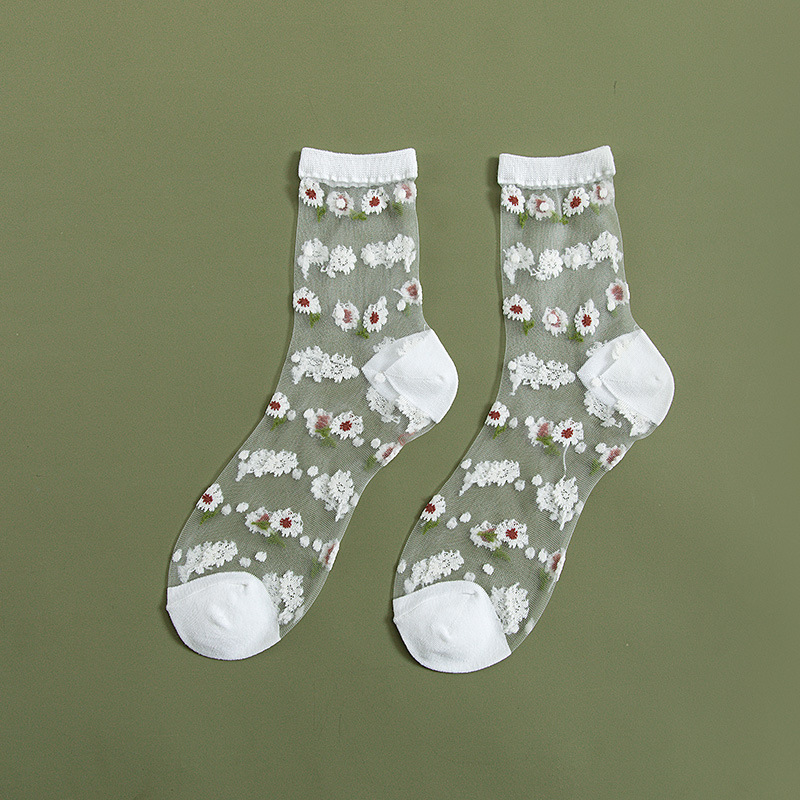 Spring And Summer Boat Socks Female Transparent Stockings Fashion Small Embroidery Card Socks